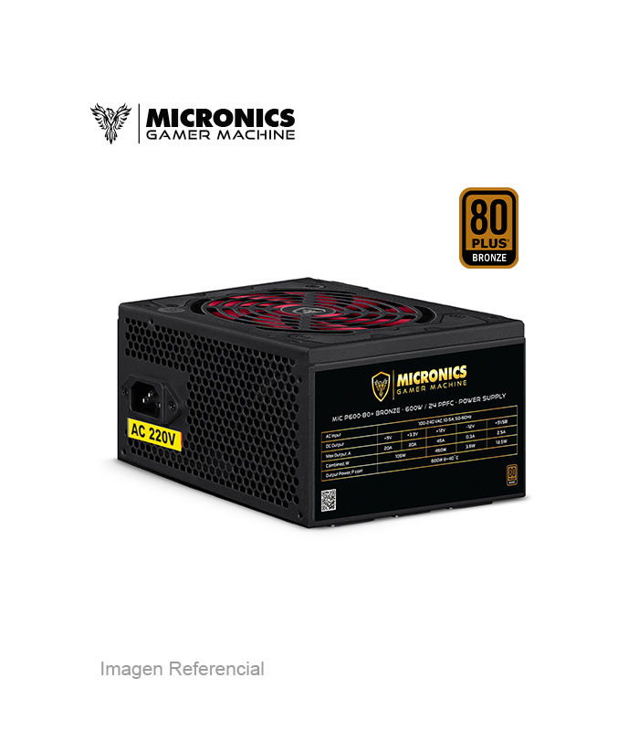 MIC P600-80 FUENTE DE PODER MICRONICS ATX MIC P600-80+ / 600W / 80 PLUS BRONZE - Imagen 1