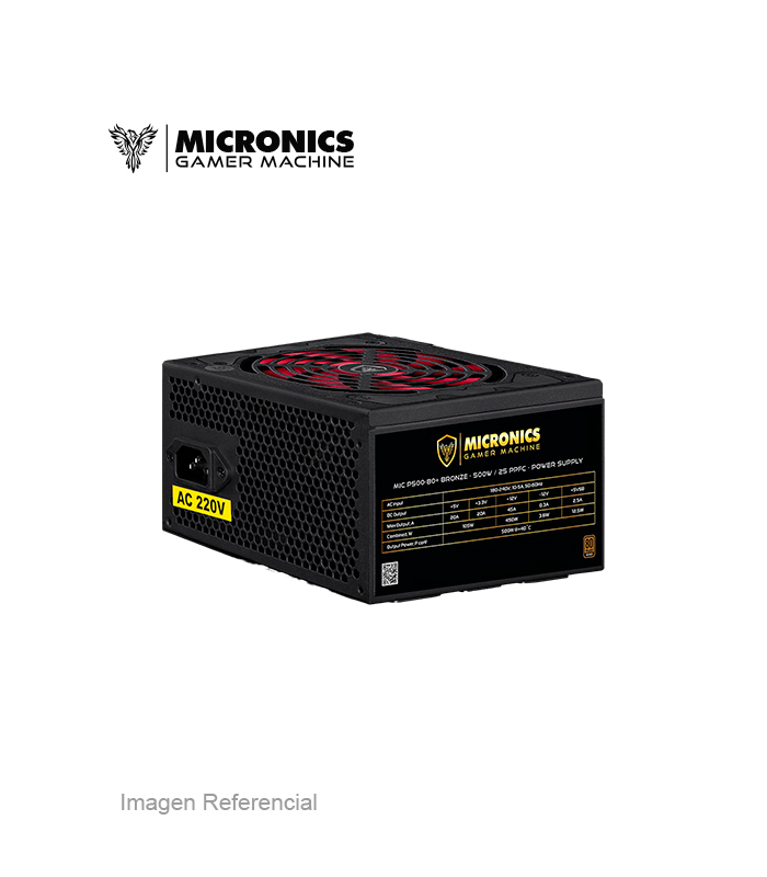 MIC P500-80 FUENTE DE PODER MICRONICS MIC P500-80 / 500W / 80 PLUS BRONZE - Imagen 1